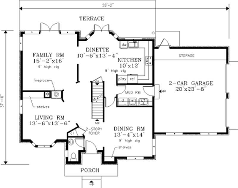 Floor Plan First Story of Traditional Plan #105-1095