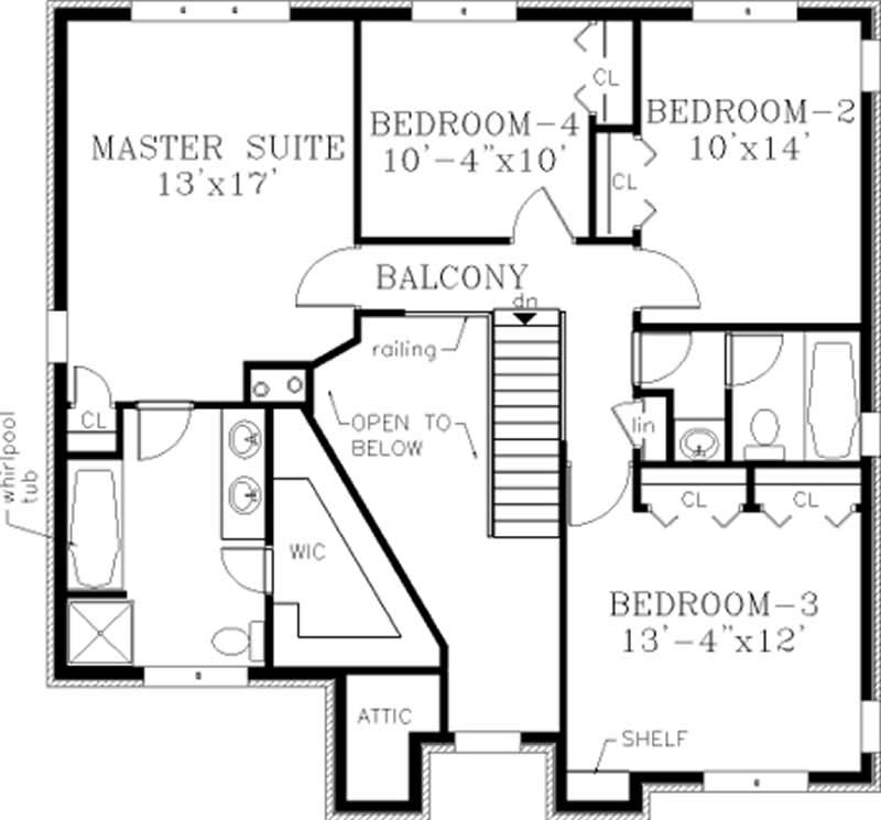 Floor Plan Second Story of Traditional Plan #105-1095