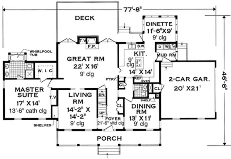Floor Plan First Story of Colonial Plan #105-1096