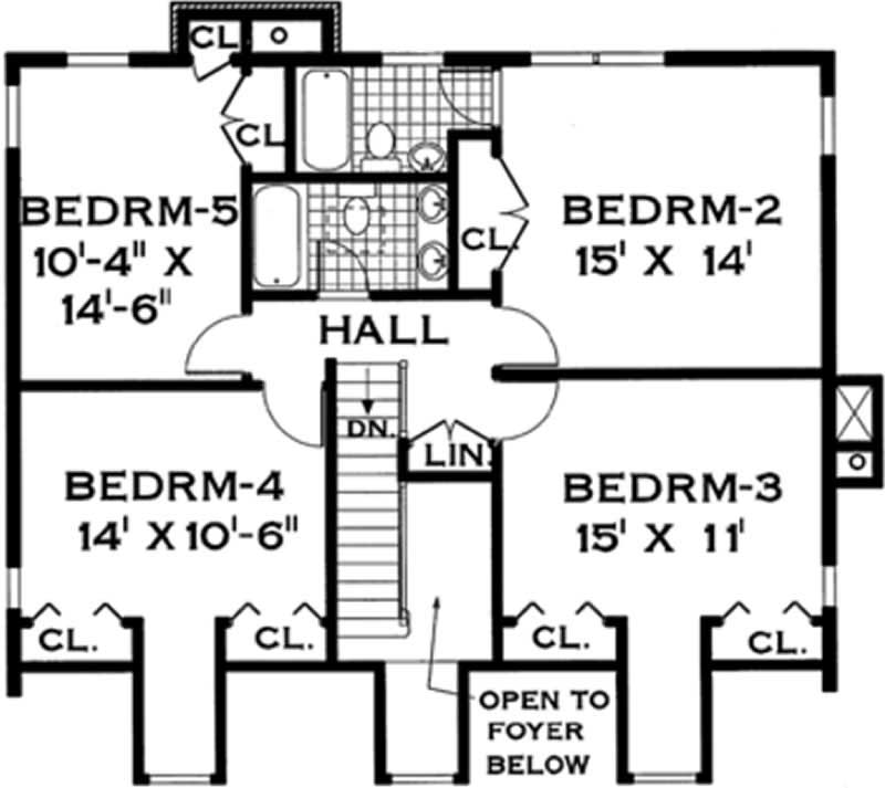 Floor Plan Second Story of Colonial Plan #105-1096