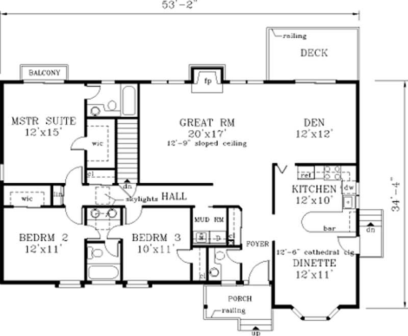 Floor Plan First Story of Country Plan #105-1098