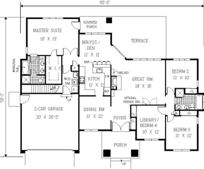 Floor Plan First Story of European Plan #105-1100