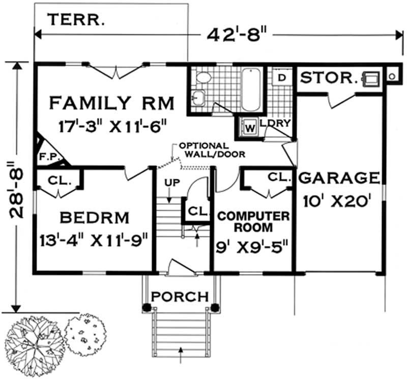 Floor Plan Basement of Ranch Plan #105-1101