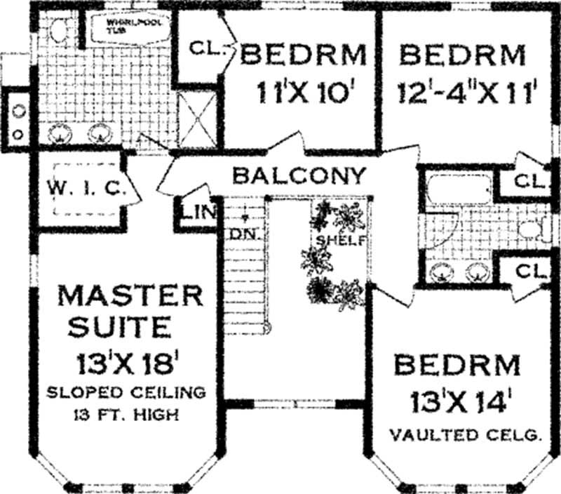 Floor Plan Second Story of Country Plan #105-1102