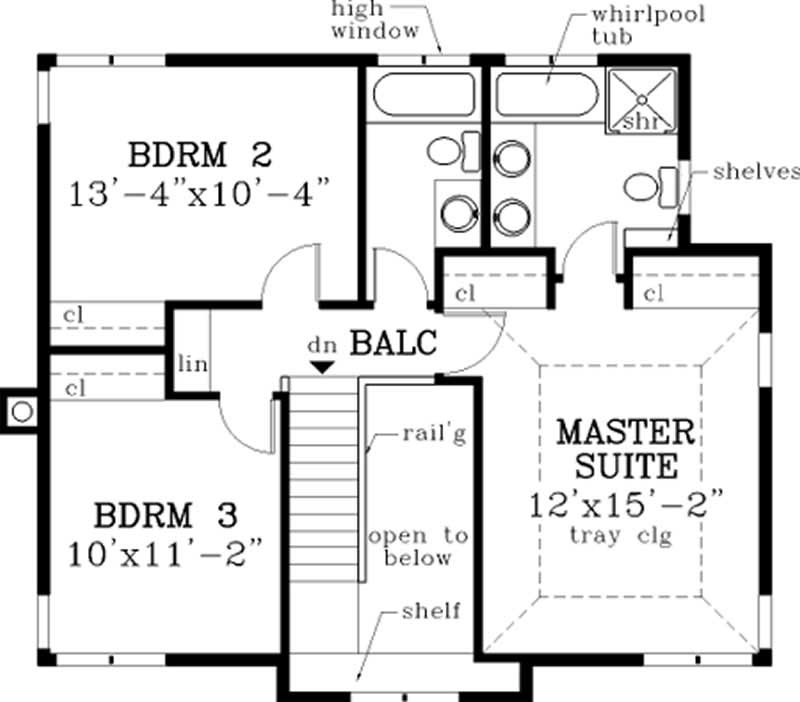 Floor Plan Second Story of Country Plan #105-1103