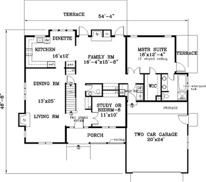 Floor Plan First Story of Country Plan #105-1105