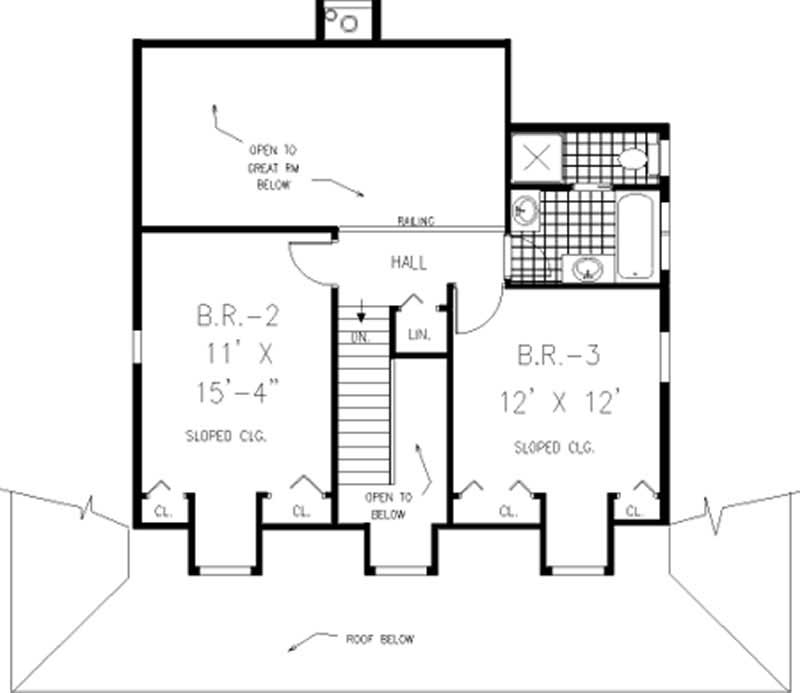 Floor Plan Second Story of Colonial Plan #105-1106