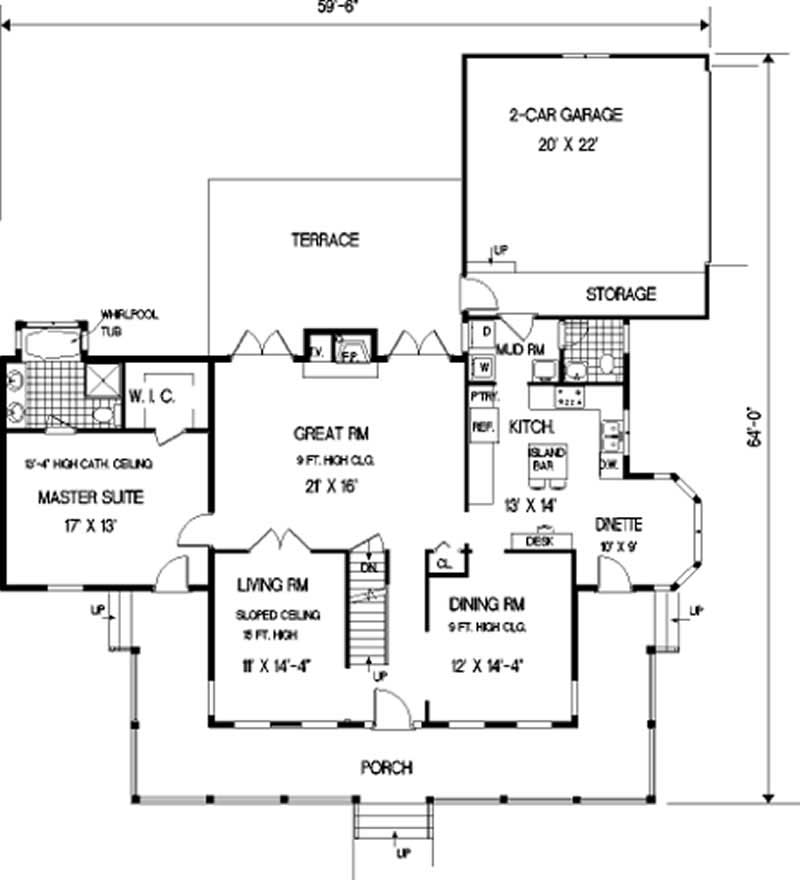 Floor Plan First Story of Country Plan #105-1108