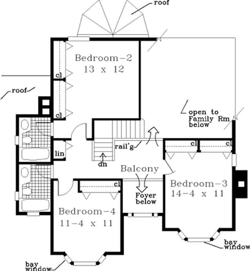 Floor Plan Second Story of European Plan #105-1114