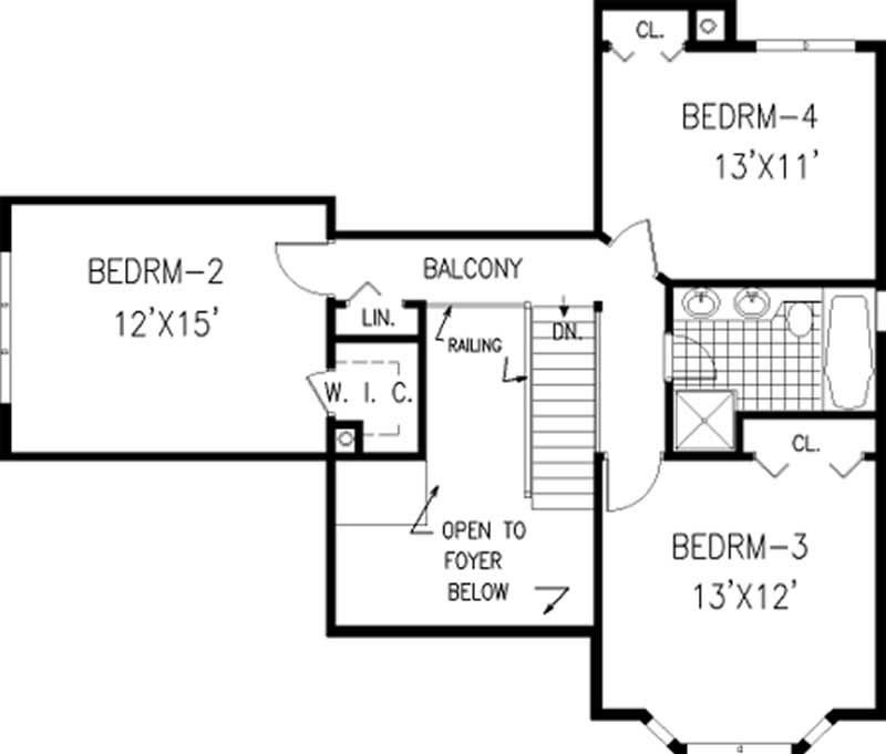 Floor Plan Second Story of Traditional Plan #105-1115