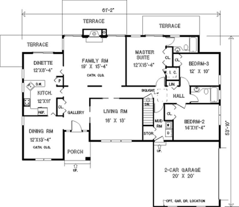 Floor Plan First Story of Ranch Plan #105-1117
