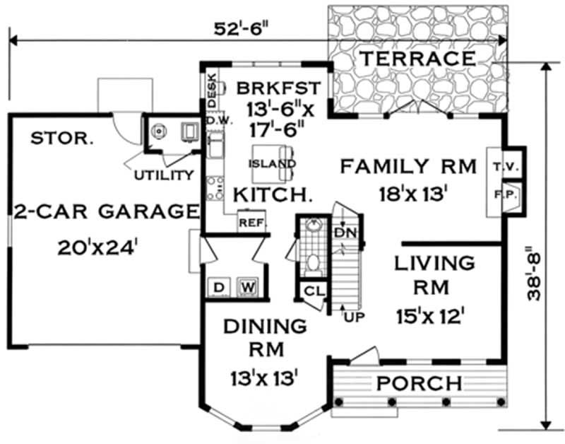Floor Plan First Story of Colonial Plan #105-1119