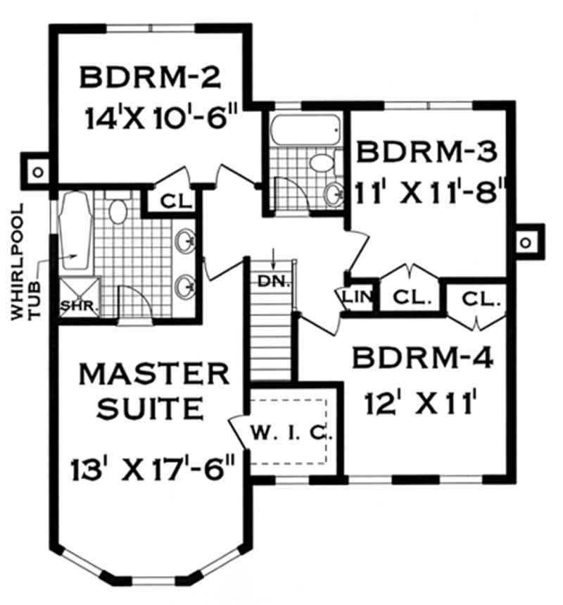 Floor Plan Second Story of Colonial Plan #105-1119