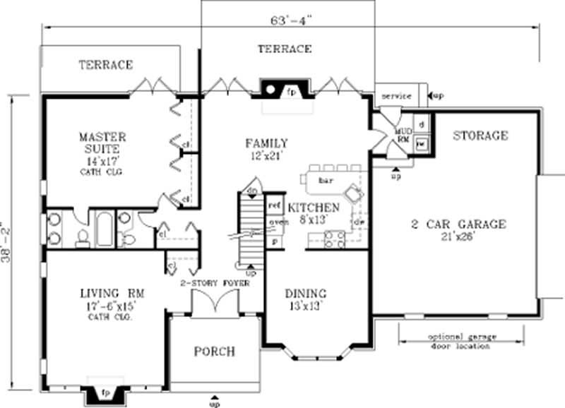 Floor Plan First Story of Traditional Plan #105-1120