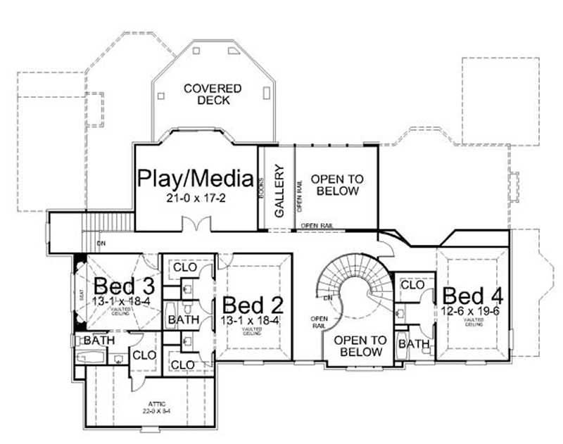 Floor Plan Second Story of European Plan #106-1001
