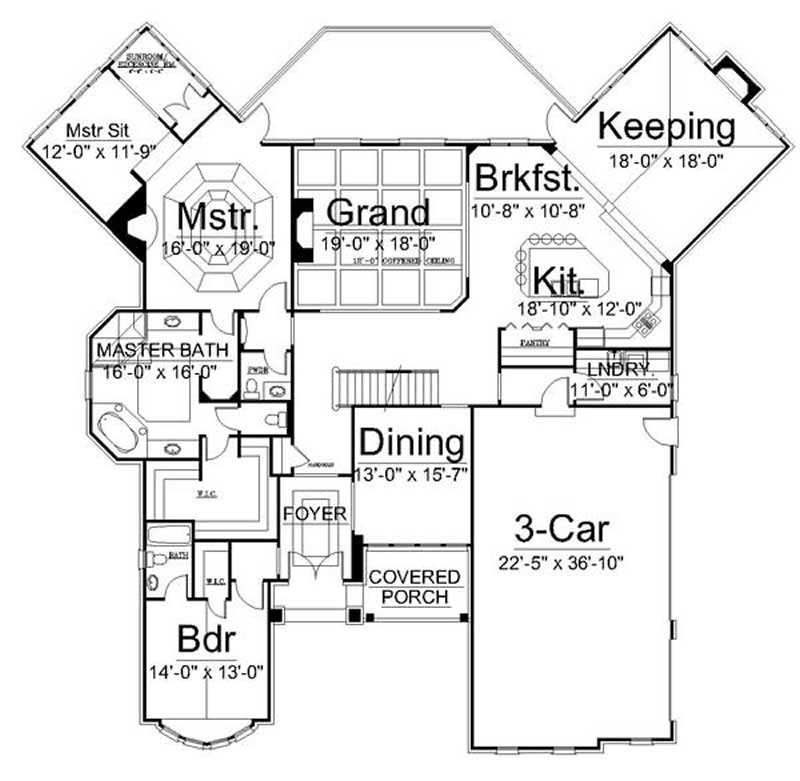 Floor Plan First Story of European Plan #106-1003
