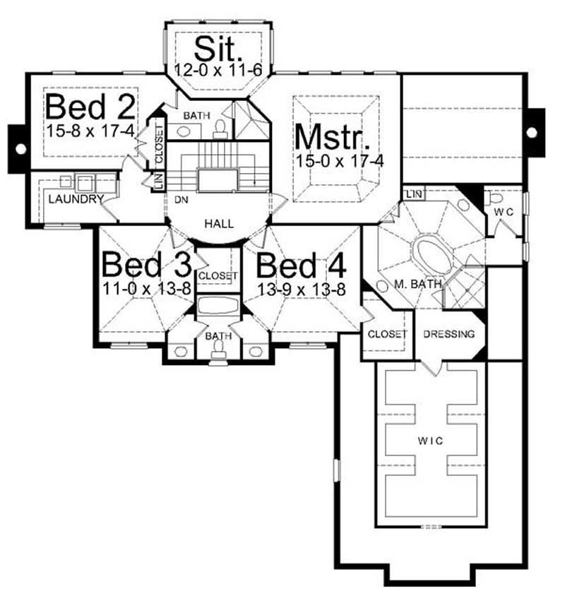 Floor Plan Second Story of European Plan #106-1005