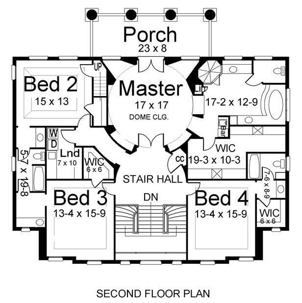 Floor Plan Second Story of European Plan #106-1007