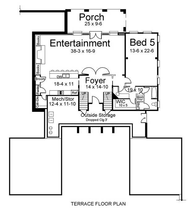 Floor Plan Basement of European Plan #106-1007