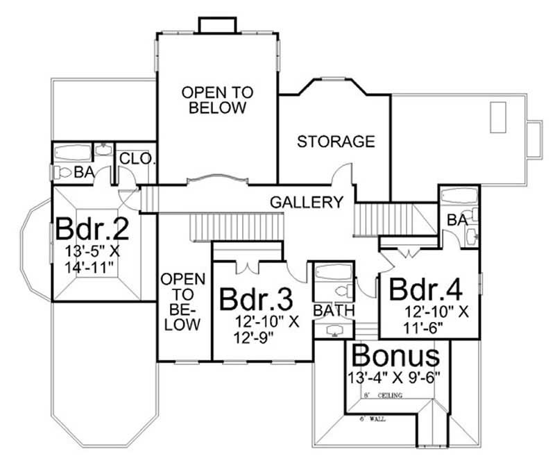 Floor Plan Second Story of European Plan #106-1011