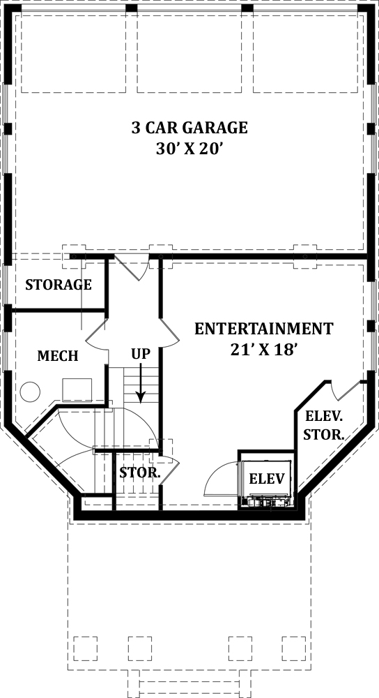 Floor Plan Basement of European Plan #106-1014