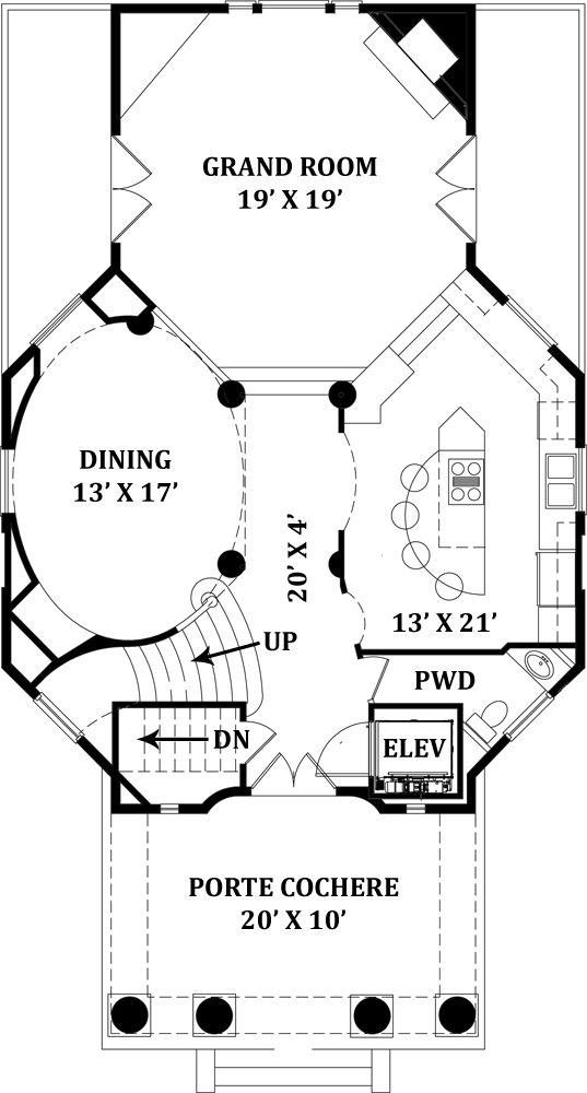 Floor Plan First Story of European Plan #106-1014