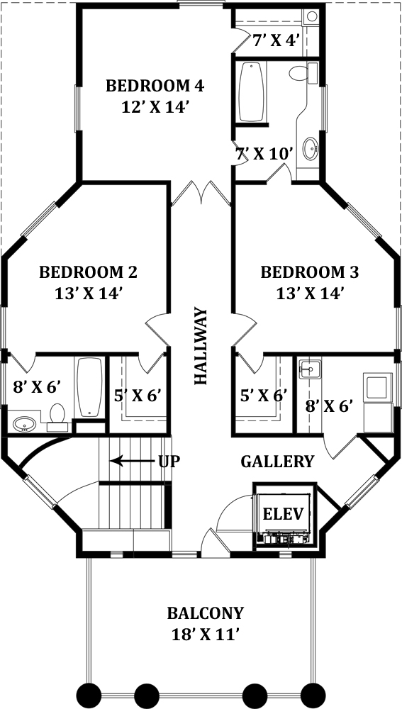 Floor Plan Second Story of European Plan #106-1014