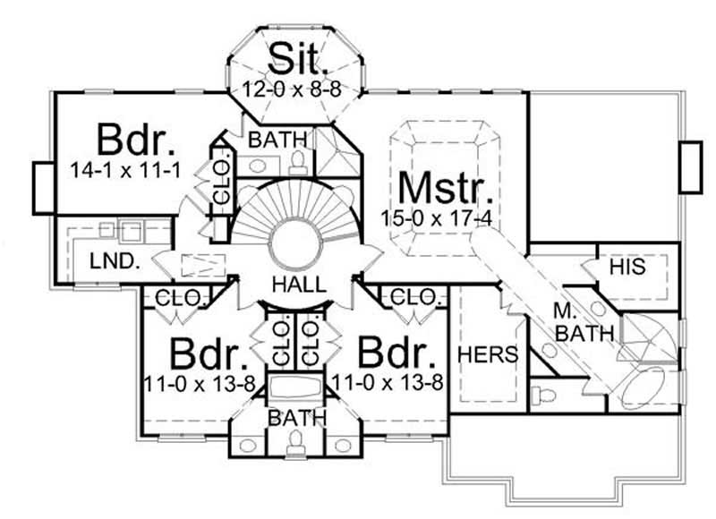 Floor Plan Second Story of European Plan #106-1016