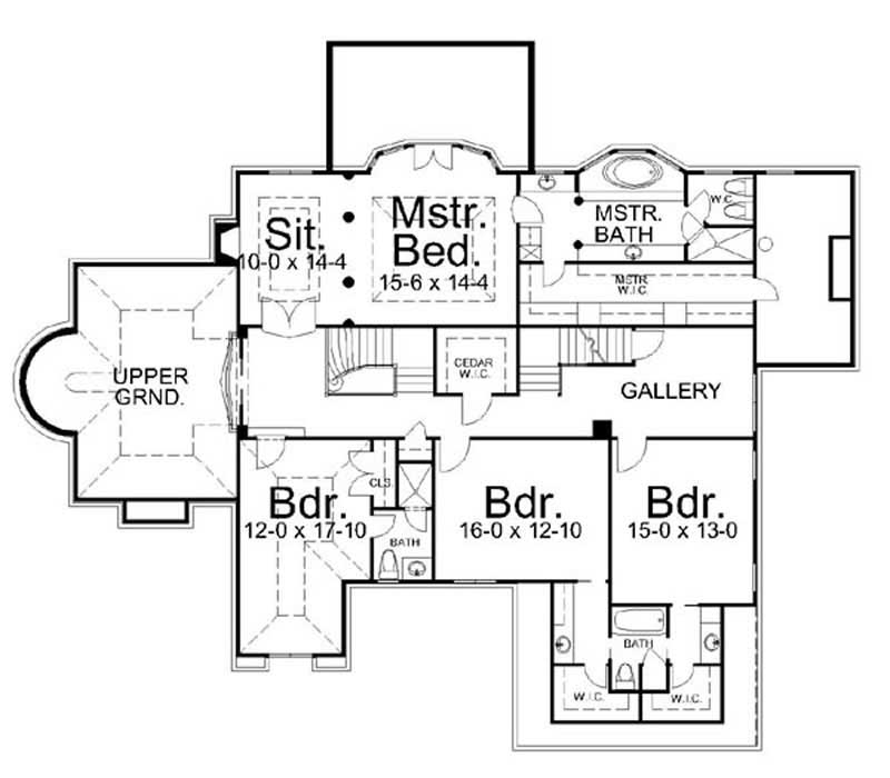 Floor Plan Second Story of European Plan #106-1019