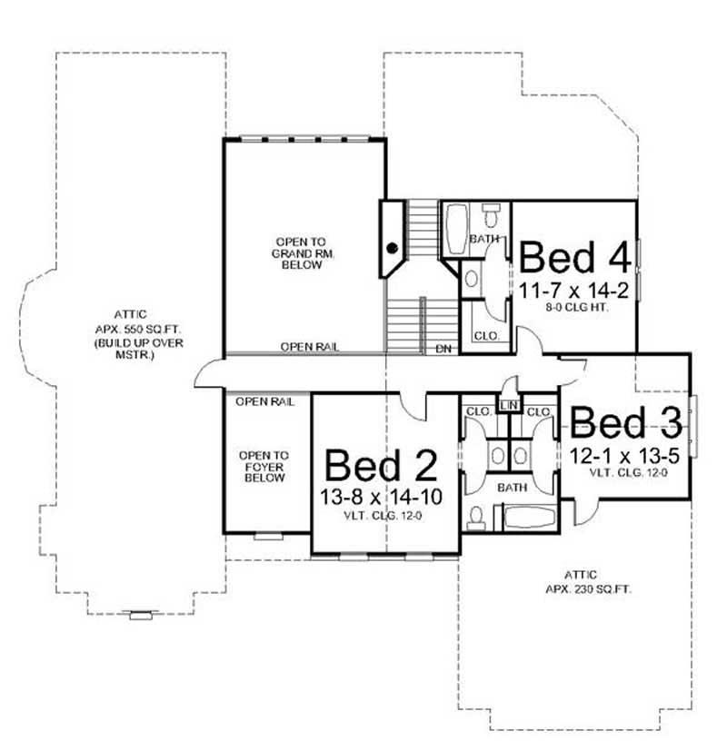 Floor Plan Second Story of European Plan #106-1020