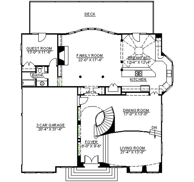 Floor Plan First Story of European Plan #106-1021