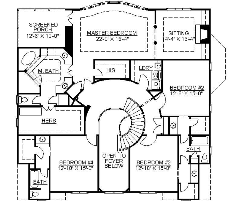 Floor Plan Second Story of European Plan #106-1021