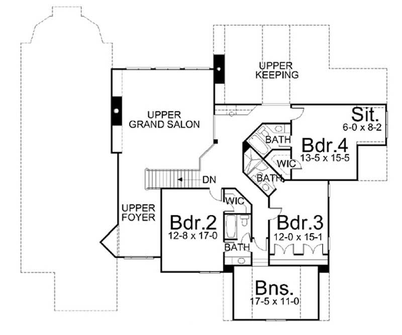 Floor Plan Second Story of European Plan #106-1022