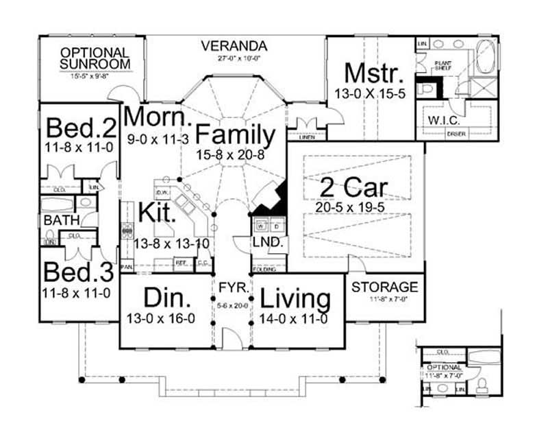Floor Plan First Story of Southern Plan #106-1025
