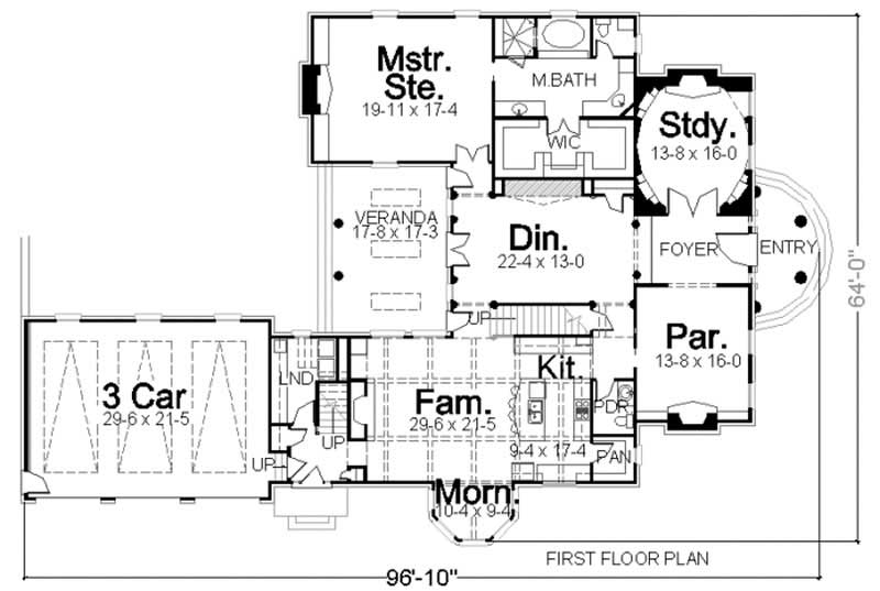 Floor Plan First Story of European Plan #106-1026