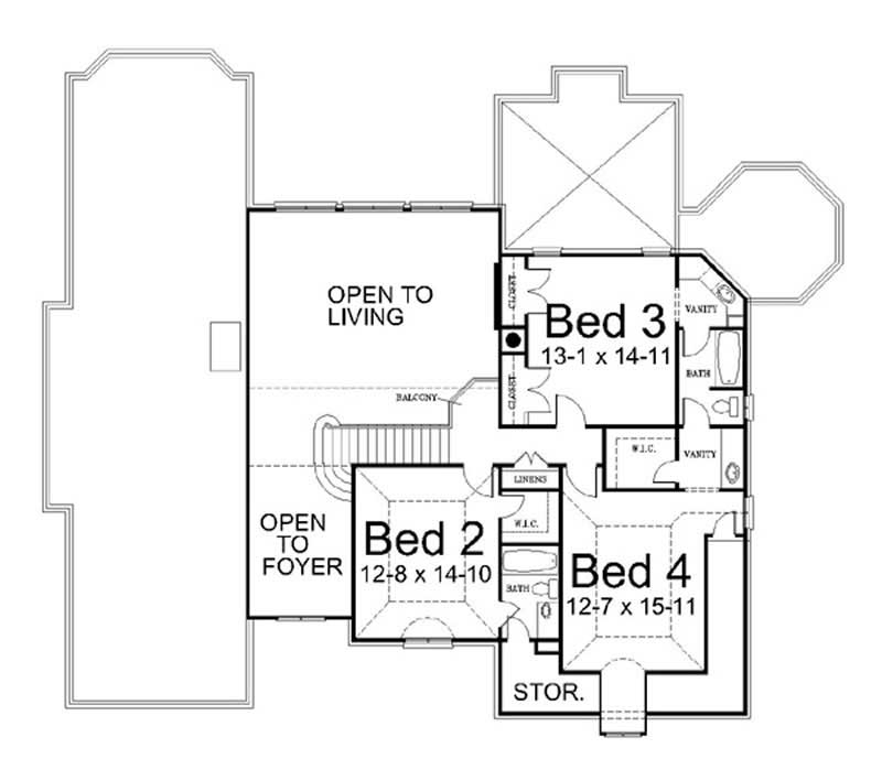 Floor Plan Second Story of European Plan #106-1027