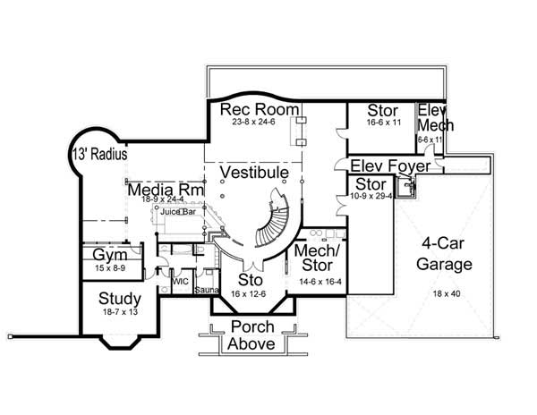 Floor Plan Basement of European Plan #106-1031