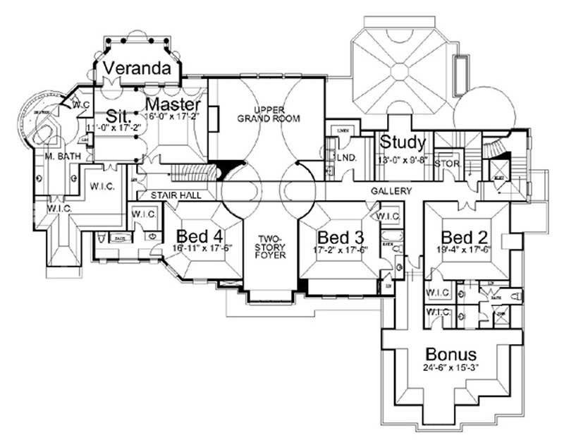 Floor Plan Second Story of European Plan #106-1032