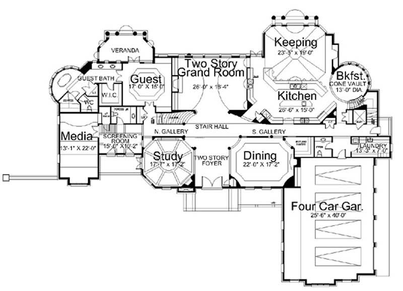 Floor Plan First Story of European Plan #106-1033