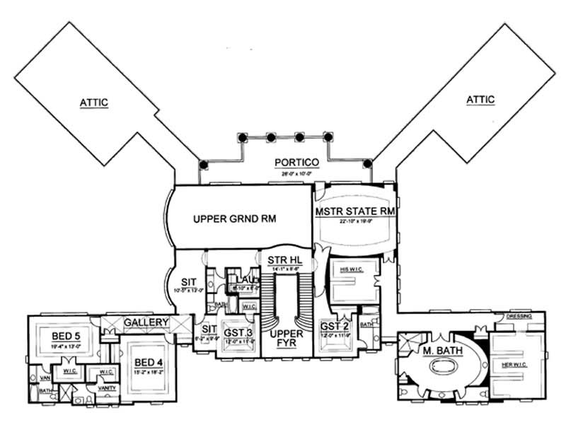 Floor Plan Second Story of European Plan #106-1035