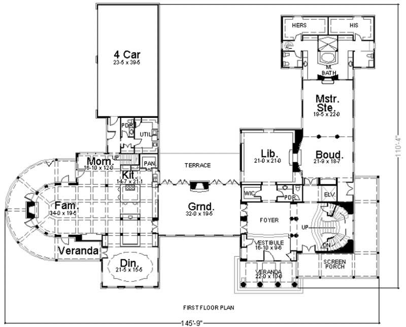 Floor Plan First Story of European Plan #106-1036