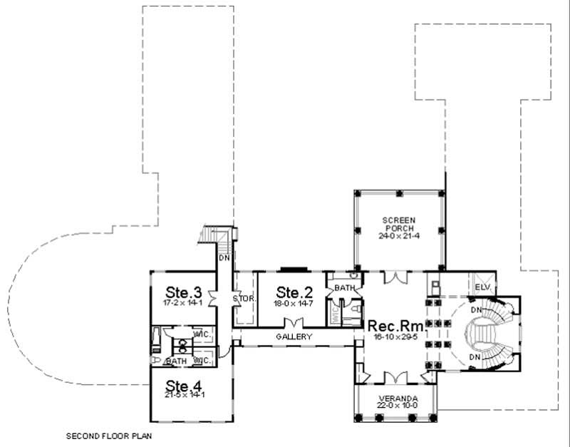 Floor Plan Second Story of European Plan #106-1036