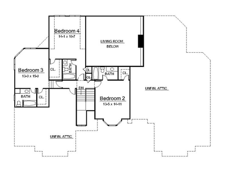 Floor Plan Second Story of European Plan #106-1038