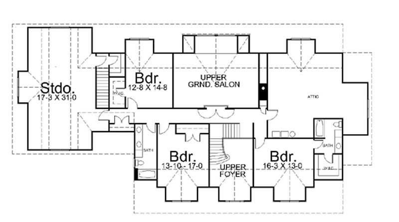 Floor Plan Second Story of European Plan #106-1039