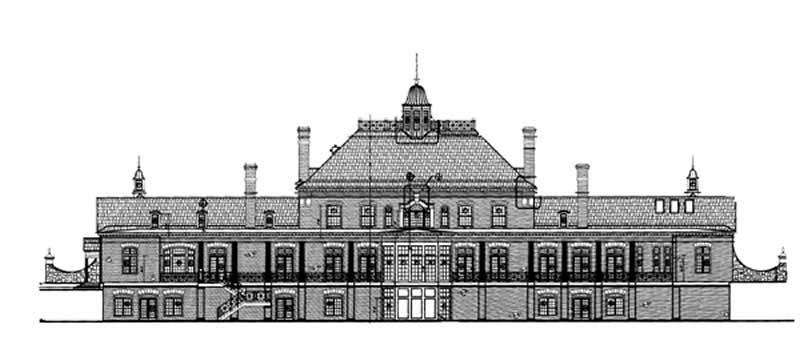 Home Plan Rear Elevation of this 5-Bedroom,9581 Sq Ft Plan -106-1041