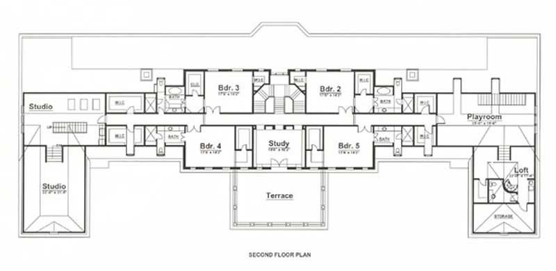 Floor Plan Second Story of European Plan #106-1041
