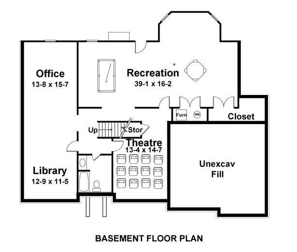 Floor Plan Basement of European Plan #106-1045