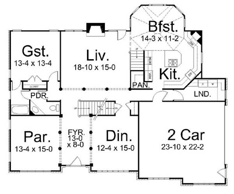 Floor Plan First Story of European Plan #106-1045