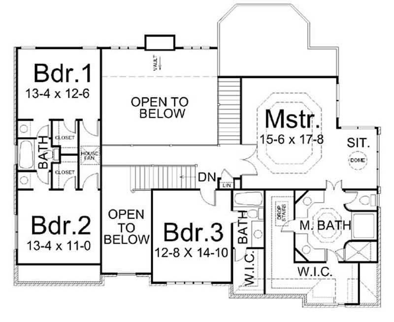 Floor Plan Second Story of European Plan #106-1045