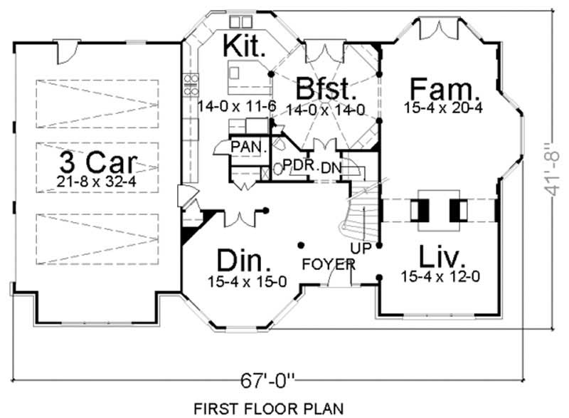Floor Plan First Story of European Plan #106-1050